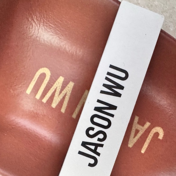 Jason Wu Tan Leather Sandals with Gold Buckles - Picture 2 of 3